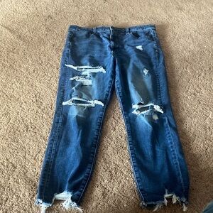 American Eagle Outfitters Ripped Blue Ankle Jeans